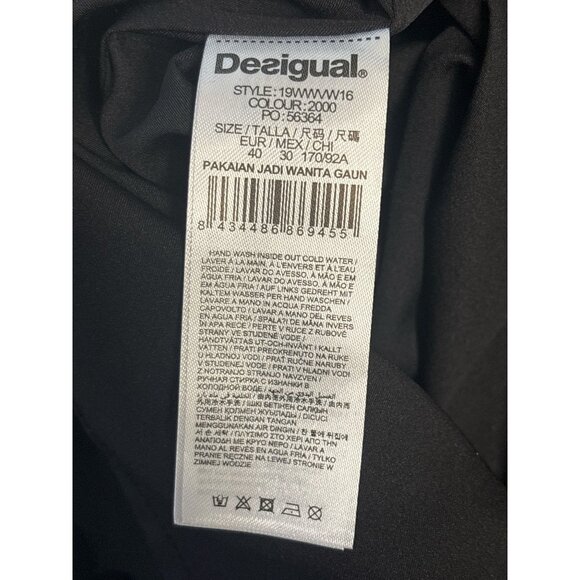 Desigual Black Tunic Dress With Textured Velvet Floral Pattern & 3/4 Sleeves Wom - Picture 10 of 13